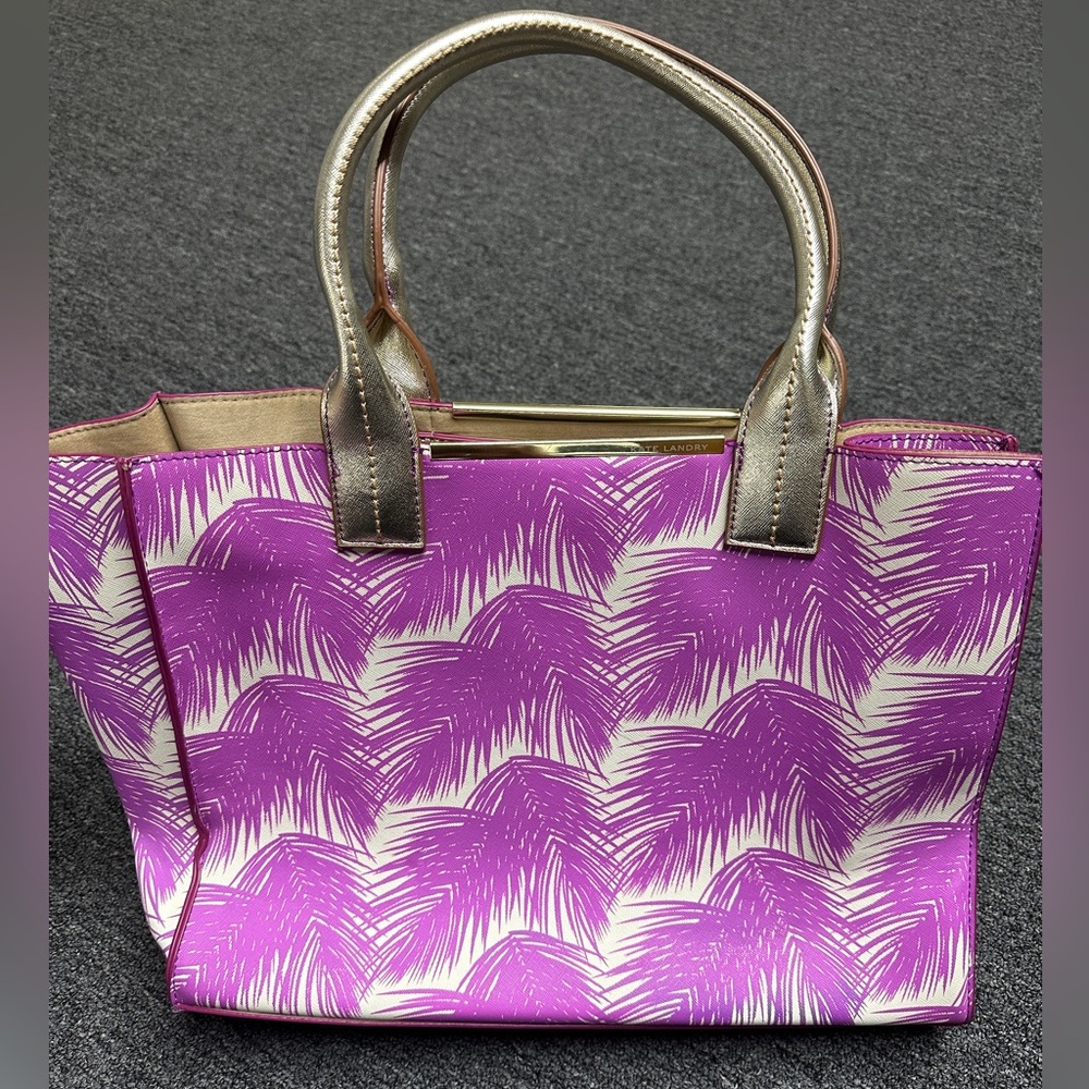 Kate Landry Cabana Tote Magenta Pink Palm‎ Leaf Shoulder Hand Bag